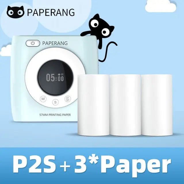 PAPERANG P2S 300dpi BT Pocket Printer Wireless Thermal Printer Portable Photo Label Clock Function Sticker Thermal Paper Roll Creole-boutique