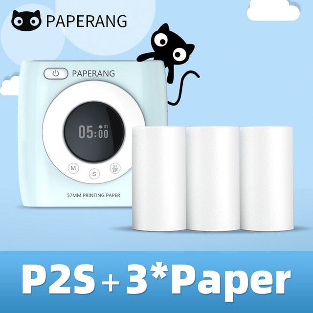 PAPERANG P2S 300dpi BT Pocket Printer Wireless Thermal Printer Portable Photo Label Clock Function Sticker Thermal Paper Roll Creole-boutique