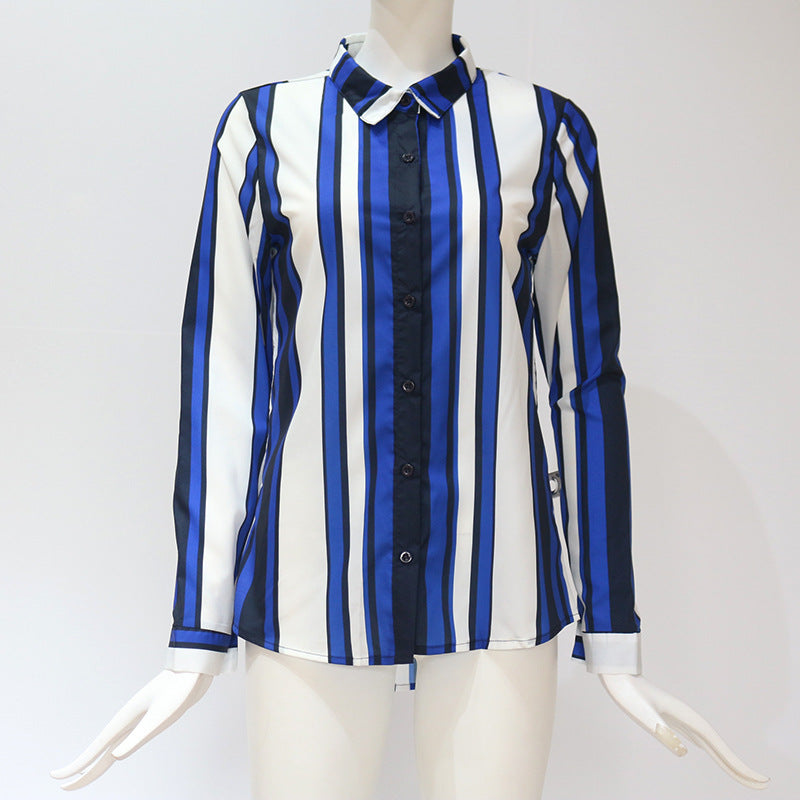 Chemise à manches longues en mousseline de soie rayée pour femme