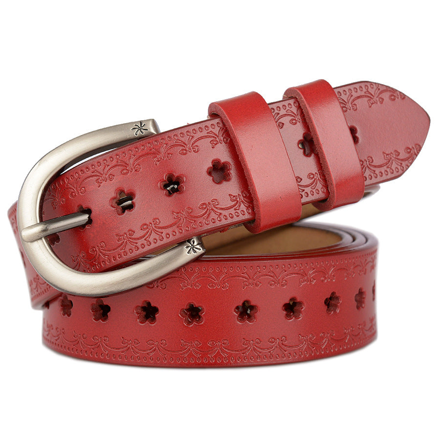 Women's Casual Leather Belt with Stylish Floral Design