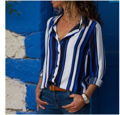 Chemise à manches longues en mousseline de soie rayée pour femme
