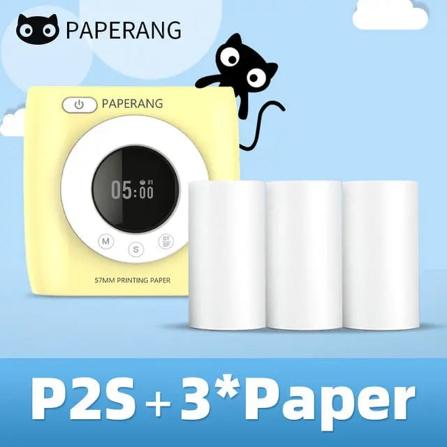 PAPERANG P2S 300dpi BT Pocket Printer Wireless Thermal Printer Portable Photo Label Clock Function Sticker Thermal Paper Roll Creole-boutique