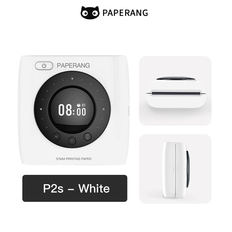 PAPERANG P2S 300dpi BT Pocket Printer Wireless Thermal Printer Portable Photo Label Clock Function Sticker Thermal Paper Roll Creole-boutique